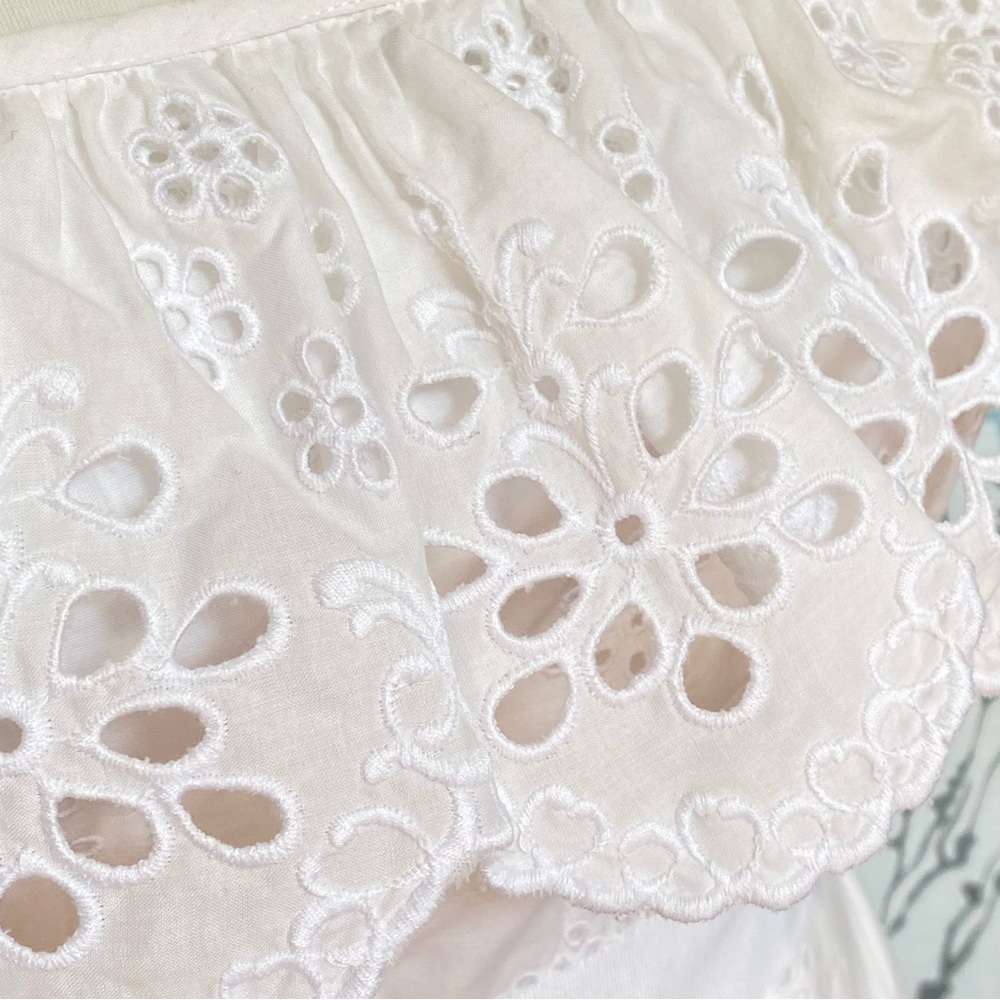 MILLY all white cotton strapless ruffle eyelet lace waist belt fitted dress - Picture 5 of 13